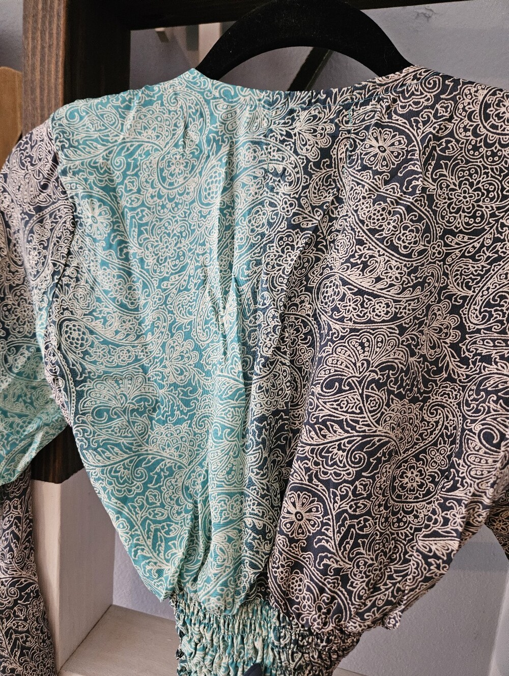 Rhea Boho Paisley Smocked Waist Crop Top - Bell Sleeves - NWT Size M - Picture 5 of 5